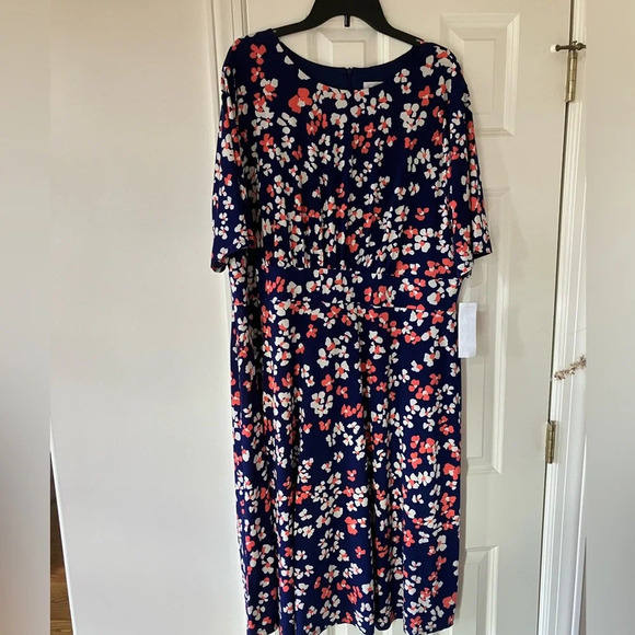 NWT London Times Woman’s Plus Size Printed Jersey A-Line Midi Dress Blue 20W - Picture 5 of 8